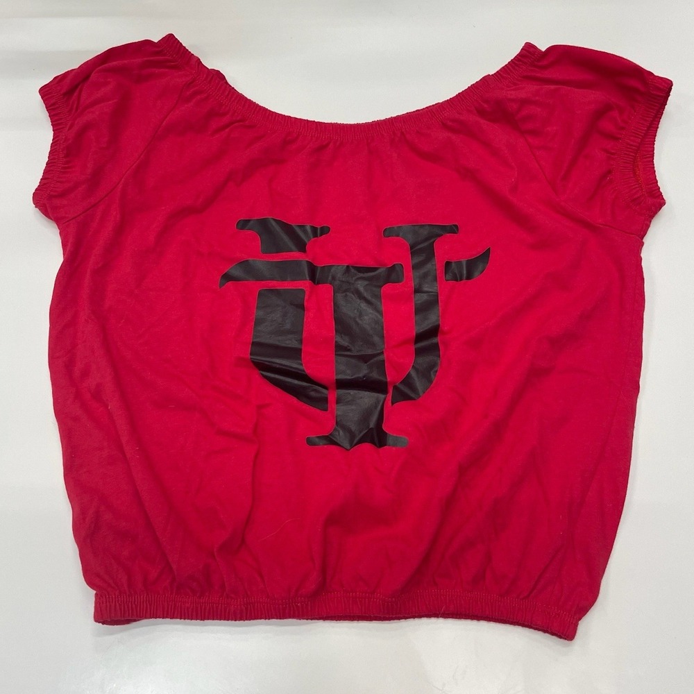 Red Off The Shoulder Graphic Crop‎ Top Streetwear Cap Sleeve Shirt Small